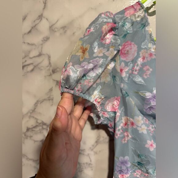 NEW LULUS Elegant Personality Slate Blue Floral Burnout Midi Dress Size S - Picture 6 of 13